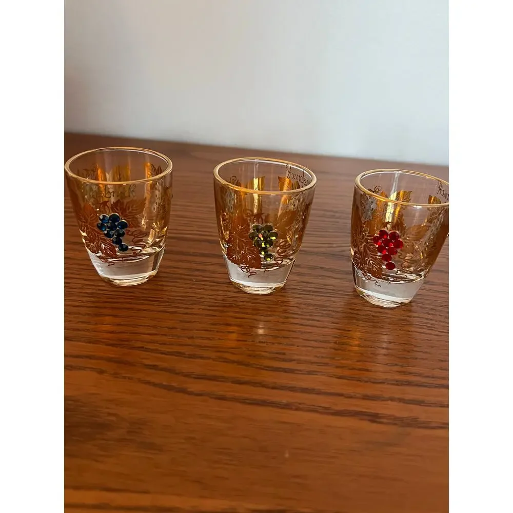 Vintage MCM Innsbruck Shot Glasses - 22k Gold Filigree/Raised Grapes - Set of 6